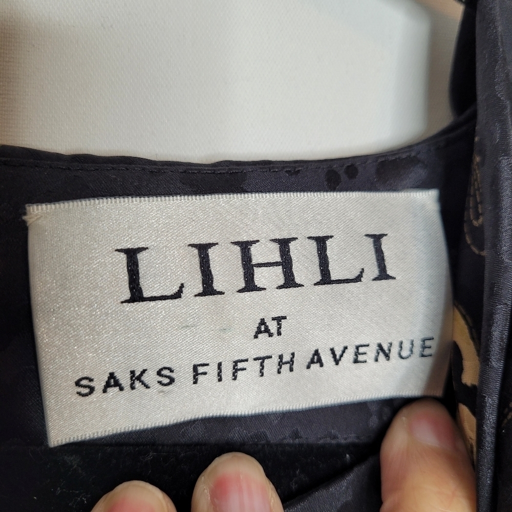 LIHLI Saks Fifth Black Silk Floral Dress - Picture 9 of 14